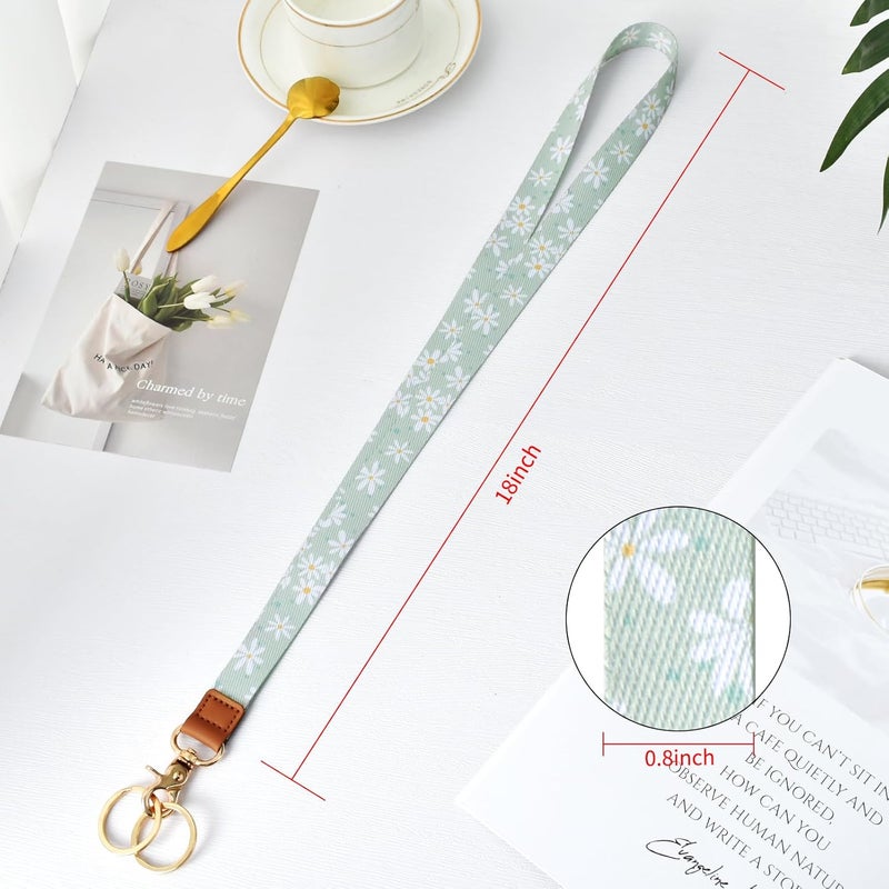 Knagsfa Lanyards for Keys, Neck Lanyards for ID Badges with Metal Hook, Cute Keychain Lanyard for Women, Sage Green Daisy - Image 2